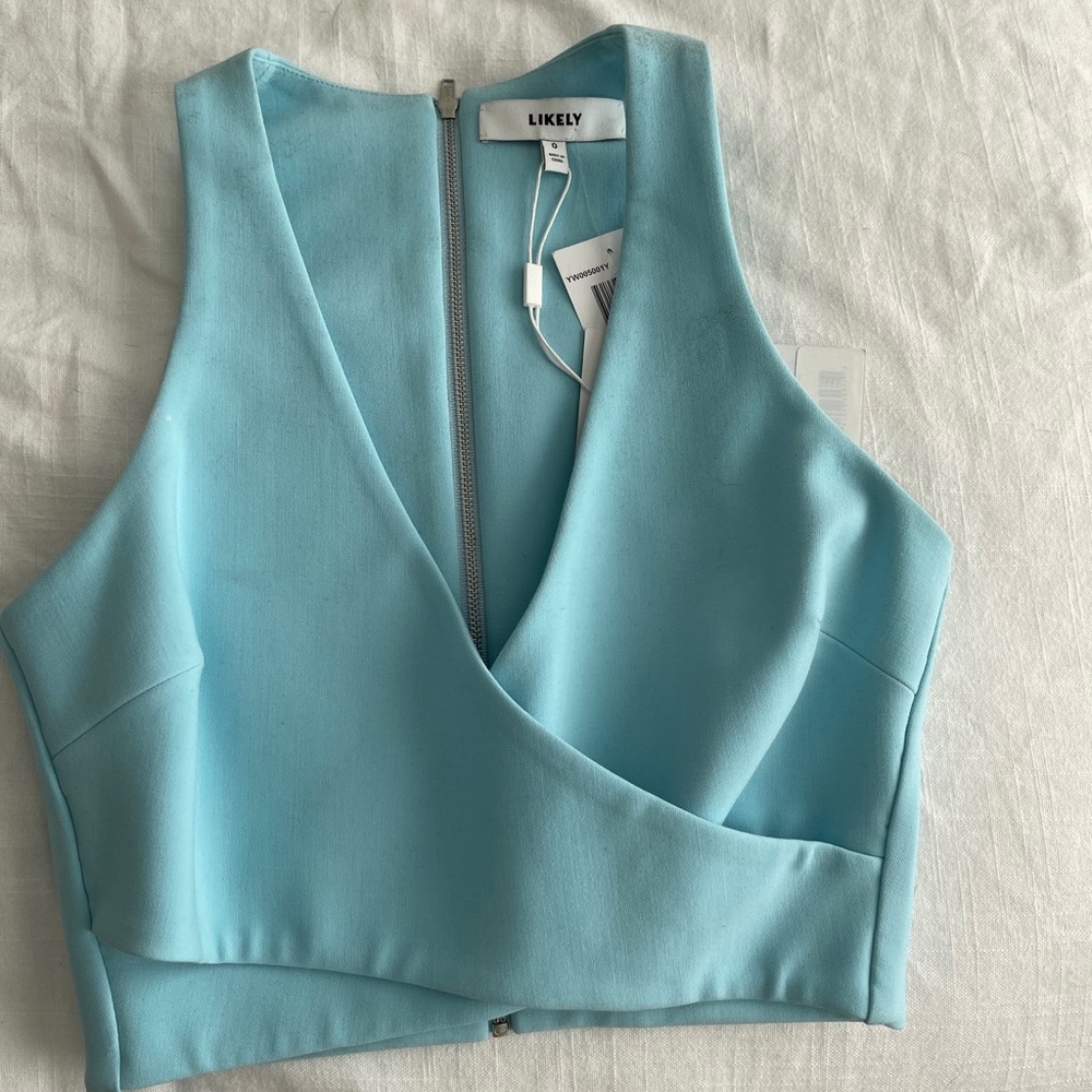 NWT "Likely" Blue Deep V Crop top